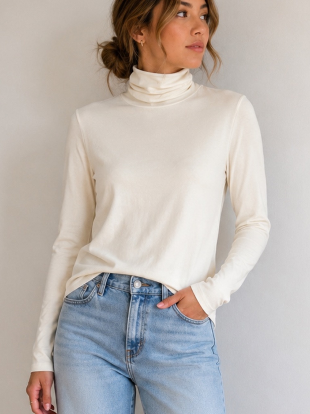 Peruvian Connection Extreme T-Neck Cream Pima Cotton Turtleneck M